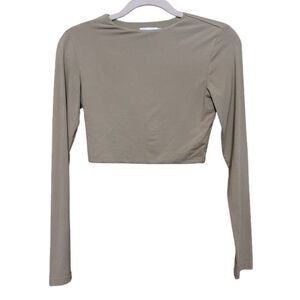 Meshki Long Sleeve Cropped Top Womens Small Dark Beige Nude Stretchy